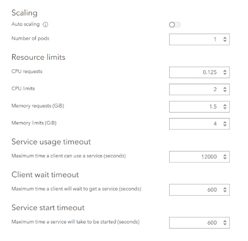 Default service settings from ArcGIS Pro Default service settings from ArcGIS Pro