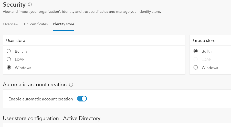 Security page identity store Security page identity store