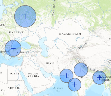300-mile buffers displayed in different parts of the world 300-mile buffers displayed in different parts of the world